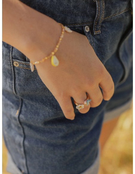 Bague FaceToFace oiseau bleu et fleur de poirier