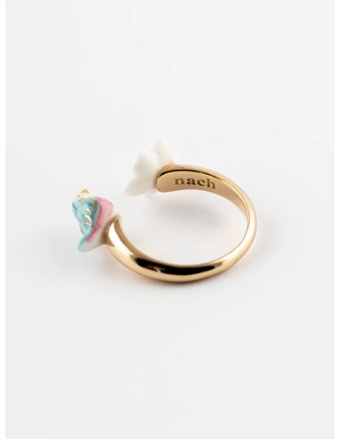 Bague FaceToFace oiseau bleu et fleur de poirier