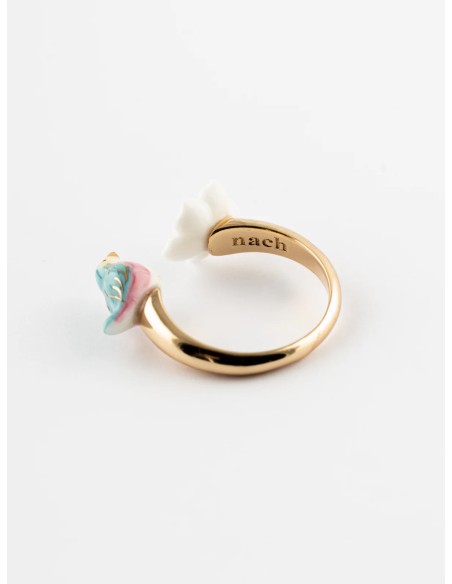 Bague FaceToFace oiseau bleu et fleur de poirier