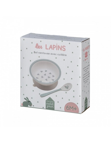 Bol ventouse avec cuillère les lapins