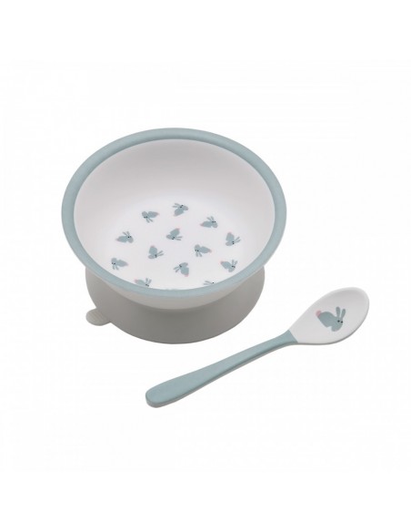 Bol ventouse avec cuillère les lapins
