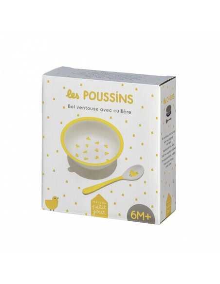 Bol ventouse avec cuillère les poussins