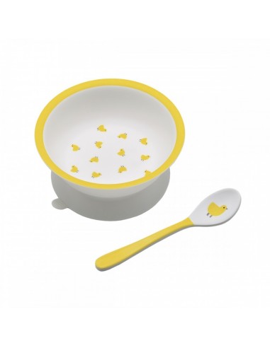 Bol ventouse avec cuillère les poussins