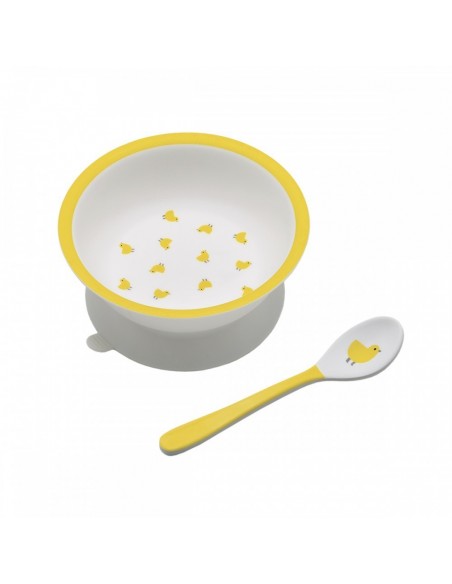 Bol ventouse avec cuillère les poussins