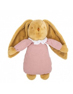 Lapin Nid d'Ange Doudou Musical - Coton Bio Vieux Rose 25Cm