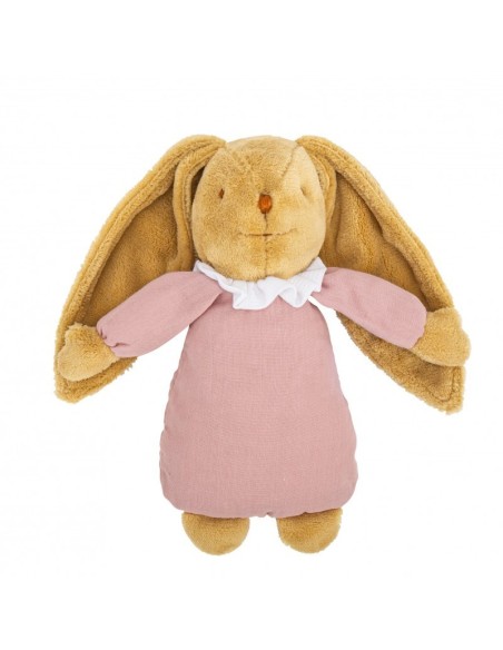 Lapin Nid d'Ange Doudou Musical - Coton Bio Vieux Rose 25Cm