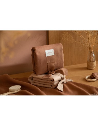 Lin français tapis à langer imperméable • noisette