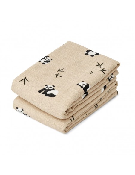 LOT DE 2 LANGES EN MOUSSELINE LEWIS PANDA PLAY / SEA SHELL