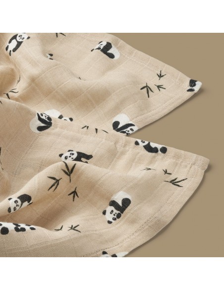 LOT DE 2 LANGES EN MOUSSELINE LEWIS PANDA PLAY / SEA SHELL