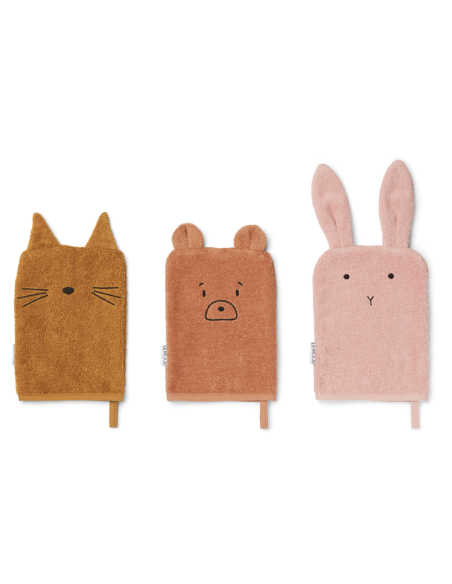 LOT DE 3 GANTS DE TOILETTES SYLVESTER TUSCANY ROSE MULTI MIX