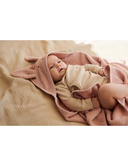 SERVIETTE BÉBÉ À CAPUCHE LAPIN ROSE