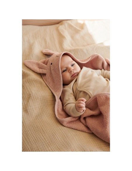 SERVIETTE BÉBÉ À CAPUCHE LAPIN ROSE