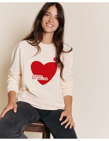 LE SWEAT D'ALLAITEMENT L'AMOUR EST DÉCLARÉ BOUCLETTE FEMME EN COTON BIO - CRÈME