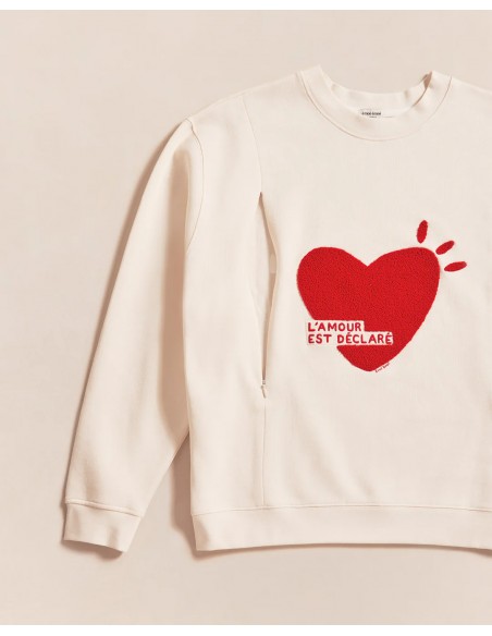 LE SWEAT D'ALLAITEMENT L'AMOUR EST DÉCLARÉ BOUCLETTE FEMME EN COTON BIO - CRÈME