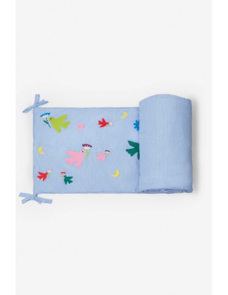 Tour de lit brodé multicolore oiseaux