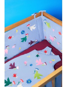 Tour de lit brodé multicolore oiseaux 2