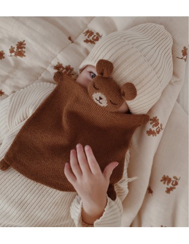 Doudou plat tricoté ourson noisette