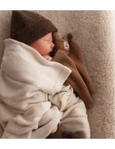 Doudou plat tricoté ourson noisette 2