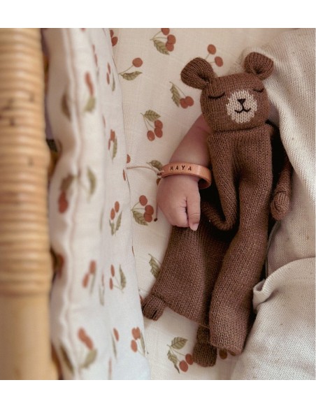 Doudou plat tricoté ourson noisette