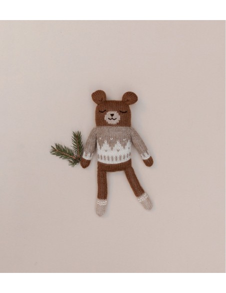 Doudou ourson pull jacquard avoine