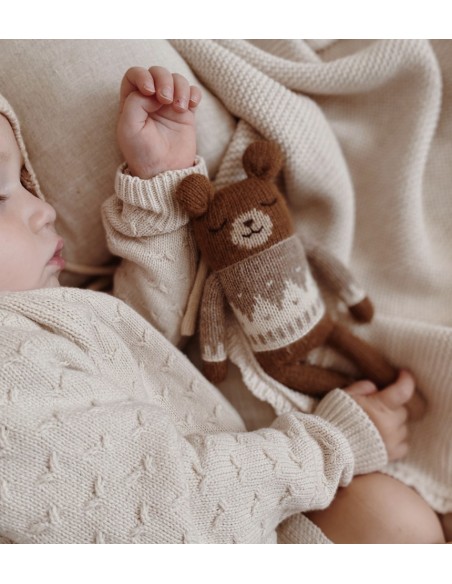 Doudou ourson pull jacquard avoine