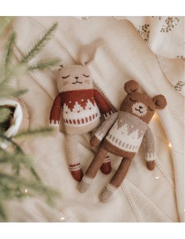 Doudou ourson pull jacquard avoine