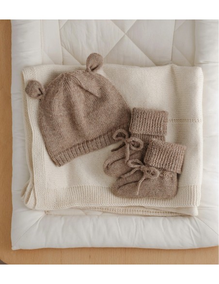 Bonnet bébé tricoté ourson  | Oat 6-12 M