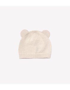 Bonnet bébé tricoté ourson  | Ecru 6-12 M