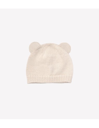Bonnet bébé tricoté ourson  | Ecru 6-12 M