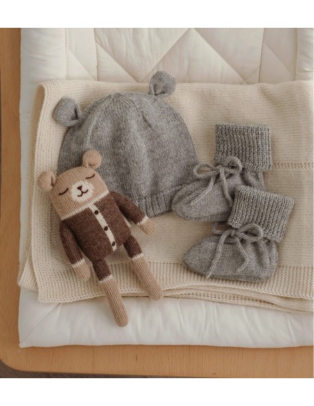 Bonnet bébé tricoté ourson  | Grey 0-6 M