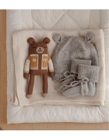 Bonnet bébé tricoté ourson  | Grey 0-6 M