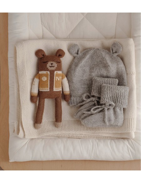 Bonnet bébé tricoté ourson  | Grey 0-6 M