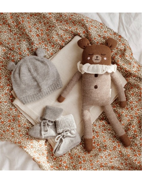 Bonnet bébé tricoté ourson  | Grey 0-6 M