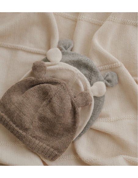 Bonnet bébé tricoté ourson  | Grey 0-6 M