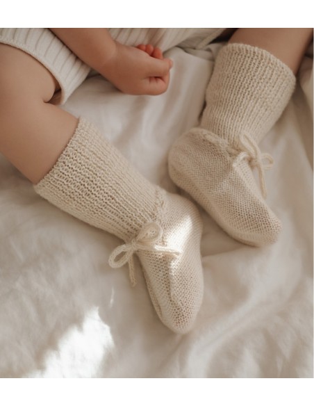 Chaussons bébé tricotés  | Ecru 6-12 m