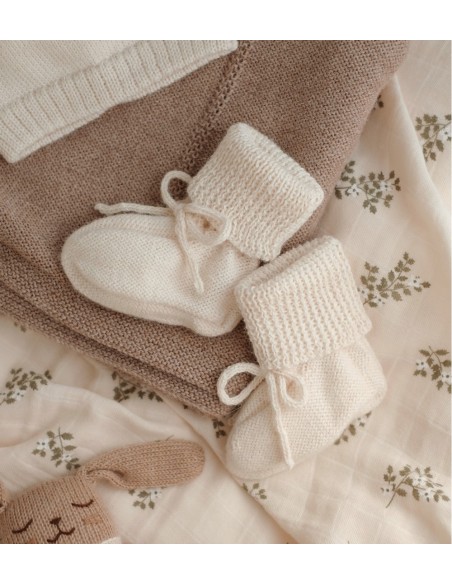 Chaussons bébé tricotés  | Ecru 6-12 m