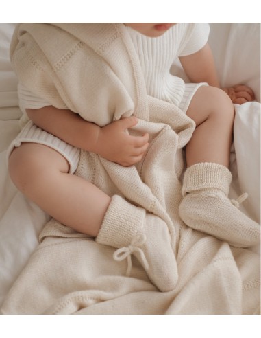 Chaussons bébé tricotés  | Ecru 0-6 M