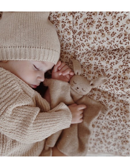 Doudou plat tricoté | lapin sable