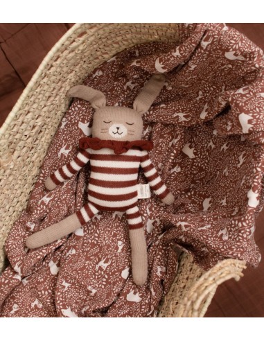 Grand doudou lapin | combishort rayé sienne