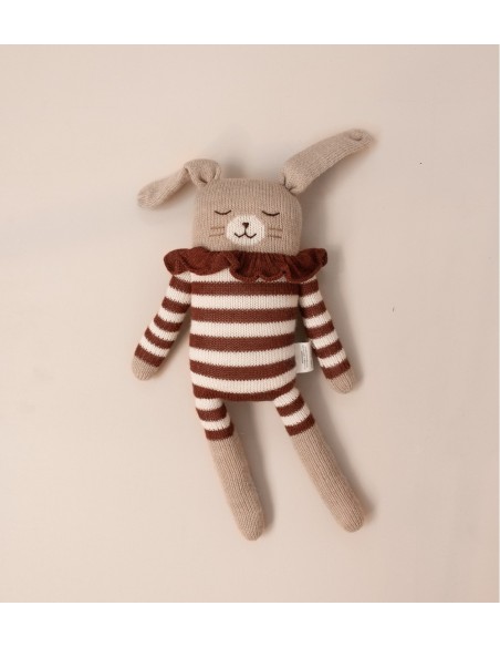 Grand doudou lapin | combishort rayé sienne