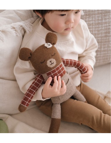 Grand doudou ourson | chemise à carreaux sienne