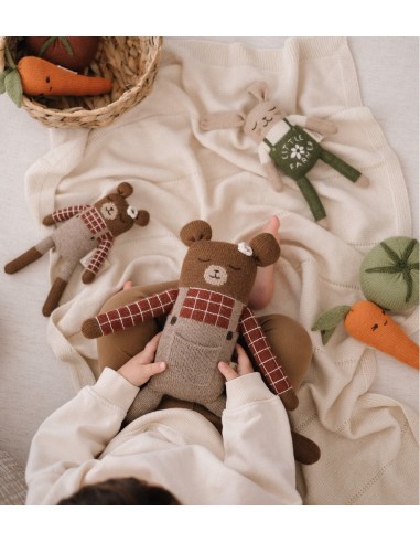 Grand doudou ourson | chemise à carreaux sienne