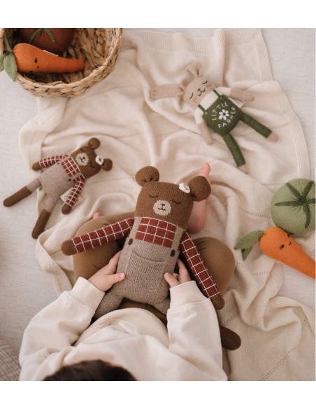 Grand doudou ourson | chemise à carreaux sienne