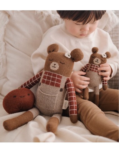 Grand doudou ourson | chemise à carreaux sienne