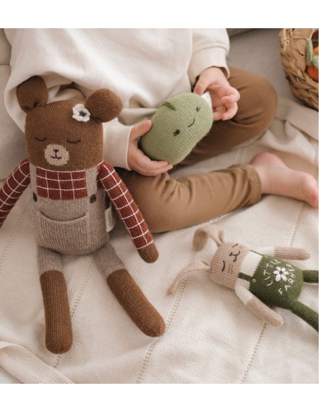 Grand doudou ourson | chemise à carreaux sienne