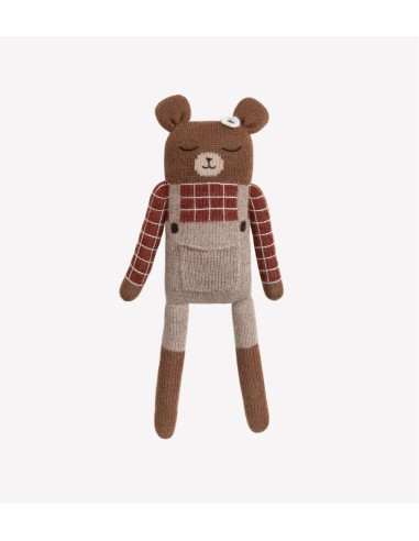 Grand doudou ourson | chemise à carreaux sienne