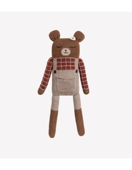 Grand doudou ourson | chemise à carreaux sienne