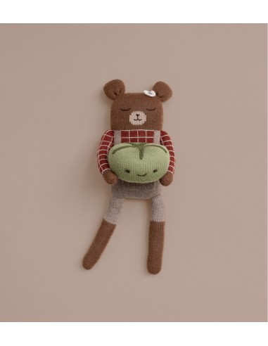 Grand doudou ourson | chemise à carreaux sienne