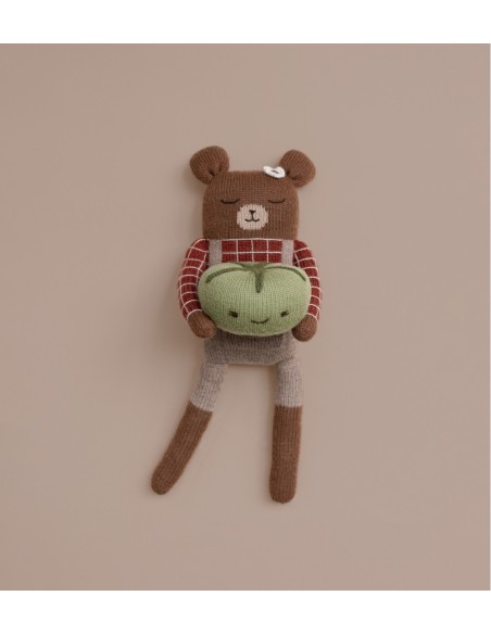 Grand doudou ourson | chemise à carreaux sienne