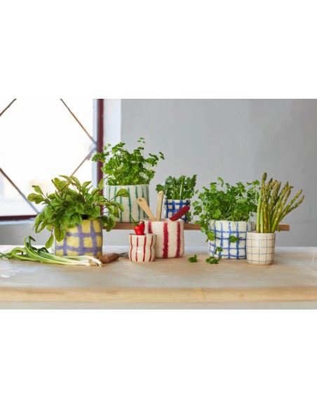 POT DE FLEURS 25, À CARREAUX FIN, bleu